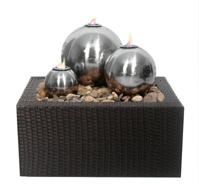 Primrose Magma Triple Sphere Stainless Steel Fire & Water Feature H59cm