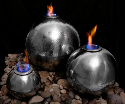 Primrose Magma Triple Sphere Stainless Steel Fire & Water Feature H59cm