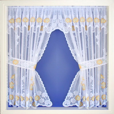 Primrose Marigold Floral Lace Window Set 42 inch Spray Colour Rod ...