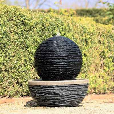 Primrose Marvao Slate Effect Sphere Water Feature With Lights 42cm