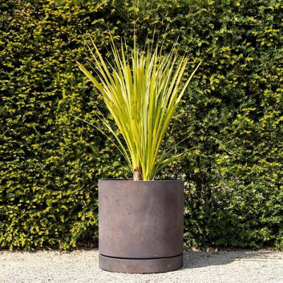 Primrose Matte Bronze Limestone Round Planter Pot with Saucer 50cm