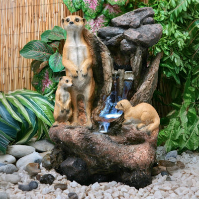 Primrose Meerkat Falls Mains Powered Outdoor Garden Water Feature with Lights H56cm