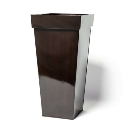 Primrose Mocha Brown Medium Patio Zinc Tall Flared Square Outdoor Planter 70cm