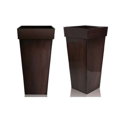 Primrose Mocha Brown Medium Patio Zinc Tall Flared Square Outdoor Planter 70cm