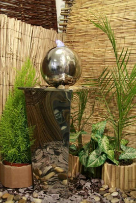 Primrose Modern Hiro Sphere Metal Stainless Steel Water Feature with Lights H83cm