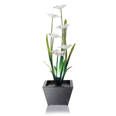 Primrose Narcissi Garden Flower Steel Water Feature with Lights Outdoor H100cm