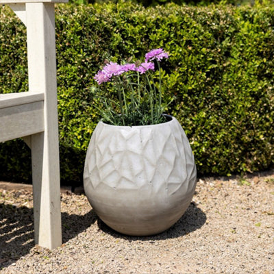 Primrose Natural Cement Round Geometric Pattern Effect Planter in Grey 32cm