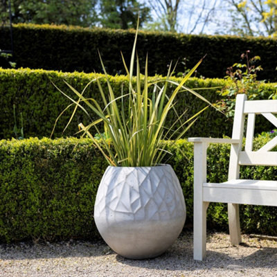 Primrose Natural Cement Round Geometric Pattern Effect Planter in Grey 50cm