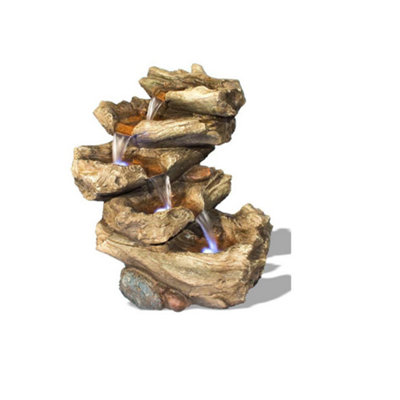 Primrose Nebraska Falls 4-Tier Log Cascade Water Feature with Lights 51cm