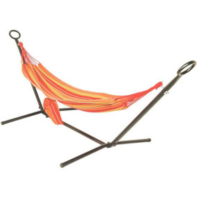 Primrose Orange & Red Outdoor Garden Single Hammock With Hammock Stand and Carry Bag Included