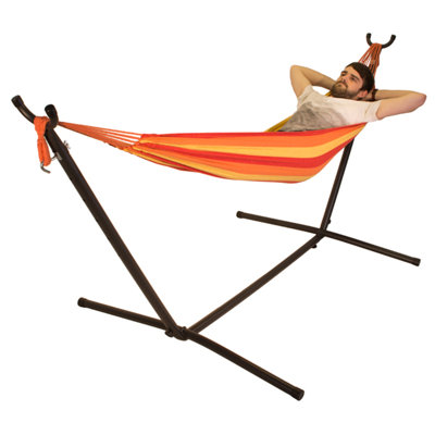 Primrose Orange & Yellow Outdoor Garden Single Hammock With Stand and Carry Bag Included