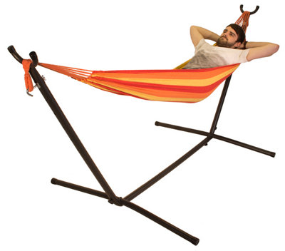 Primrose Orange & Yellow Outdoor Garden Single Hammock With Stand and Carry Bag Included