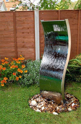 Primrose Outdoor Double Sided Curved Stainless Steel Water Wall 180cm