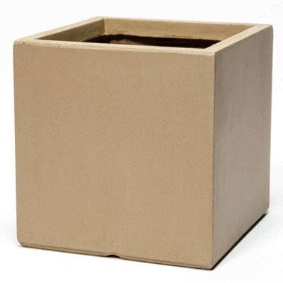 Primrose Outdoor Fibrecotta Sand Beige Cube Garden Planter Pots Large