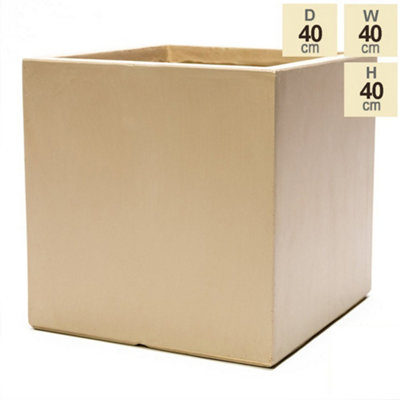 Primrose Outdoor Fibrecotta Sand Beige Cube Garden Planter Pots Large