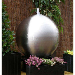 Primrose Outdoor Stainless Brushed Steel Water Feature Sphere 60cm