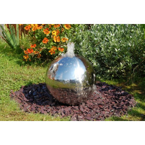 Primrose Outdoor Water Feature Polished Sphere Stainless Steel with Lights 60cm