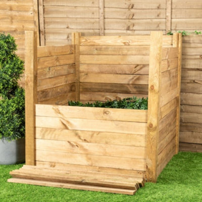 Primrose Outdoor Wooden Compost Bin 1000 Litre Composter with Slatted Design 100cm