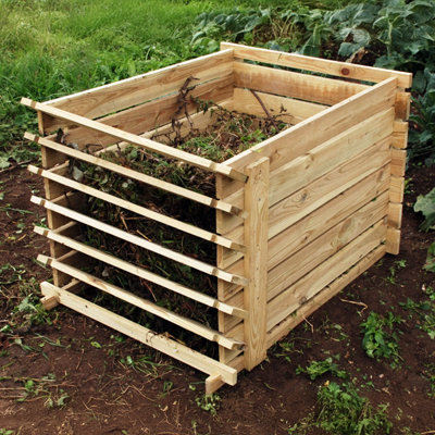 Primrose Outdoor Wooden Compost Bin 449 Litre Composter with Slatted Design 75cm