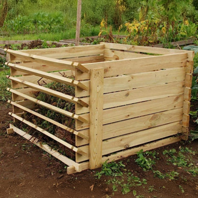 Primrose Outdoor Wooden Compost Bin 530 Litre Composter with Slatted Design 92cm - 4
