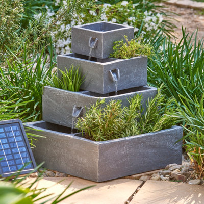 Primrose Perth Solar 4-Tier Herb Planter Cascading Outdoor Water Feature H42cm