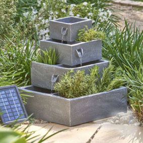 Primrose Perth Solar 4-Tier Herb Planter Cascading Outdoor Water Feature H42cm