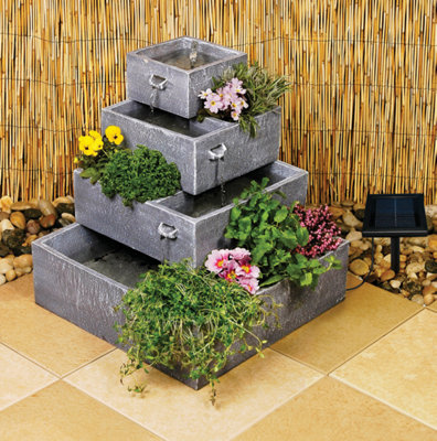 Primrose Perth Solar 4-Tier Herb Planter Cascading Outdoor Water Feature H42cm