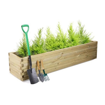 Primrose Pine Raised Flower Bed Planed Trough Planter - Treated Durable Pine & Responsibly Sourced Timber 180cm