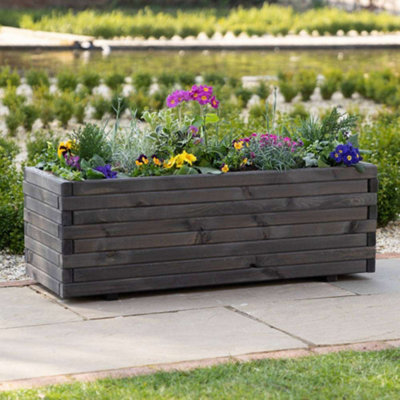 Primrose Pine Wood Raised Trough Garden Patio Planter in Grey 100cm ...