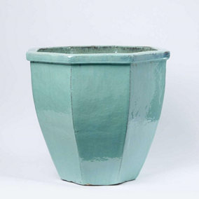 Primrose Plant Pot Glazed Jade Ceramic Flower Pot Octagon Planter 65cm