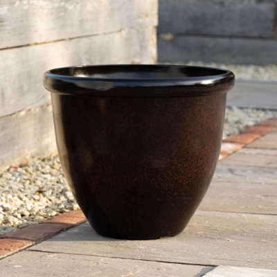 Primrose Plant Pot Round Flower Pot Recycled Plastic Planter in Black Small 41cm
