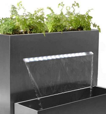Primrose Planter & Waterfall Cascade Silver Stainless Steel Outdoor Water Feature with Lights H89cm