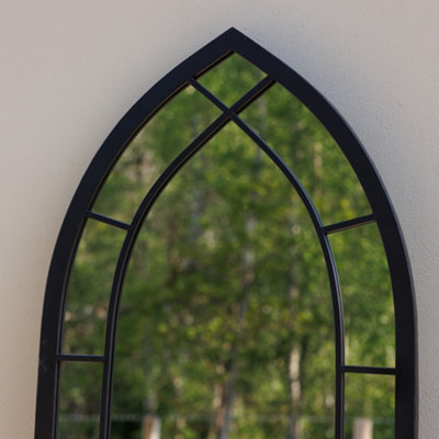 Primrose Pointed Arch Garden Mirror Metal Frame Glass Window Illusion 170cm