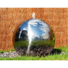 Primrose Polished Sphere Silver Stainless Steel Water Feature with LED Lights H50cm