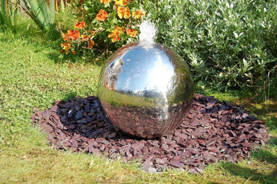 Primrose Polished Sphere Silver Stainless Steel Water Feature with LED Lights H50cm