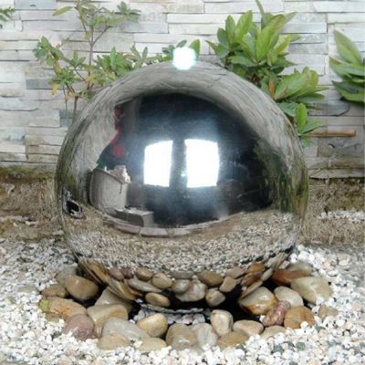 Primrose Polished Sphere Stainless Steel Garden Patio Water Feature with Lights H75cm