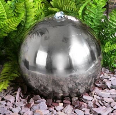 Primrose Polished Sphere Stainless Steel Garden Patio Water Feature with Lights H75cm
