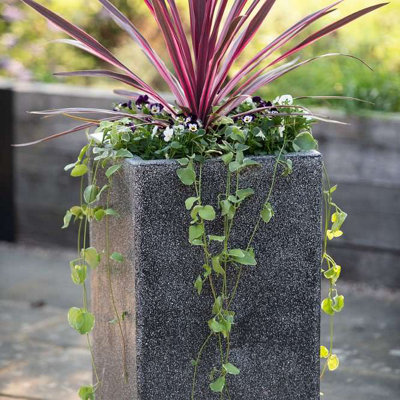 Primrose Poly Terrazzo Stone Large Black Tall Cube Patio Planter 79cm