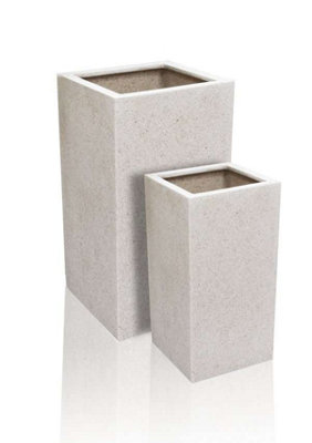 Primrose Poly Terrazzo Stone Small White Tall Cube Planter 60cm