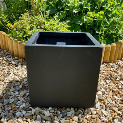 Primrose Polystone Black Medium Cube Pot 30cm - 3