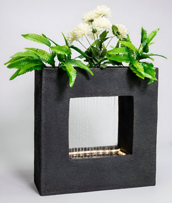 Primrose Rain Effect Water Feature with Planter and LED Lights for Indoor & Outdoor Use H56cm