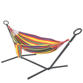 Primrose Rainbow Outdoor Garden Double Hammock with Steel Stand and Carry Bag Included