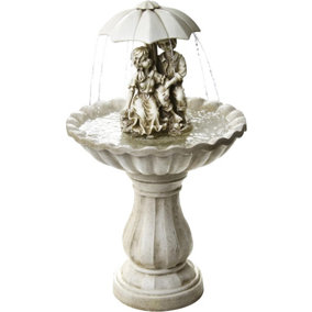 Primrose Rainy Days Ivory Effect Bird Bath Fountain with Lights 93cm