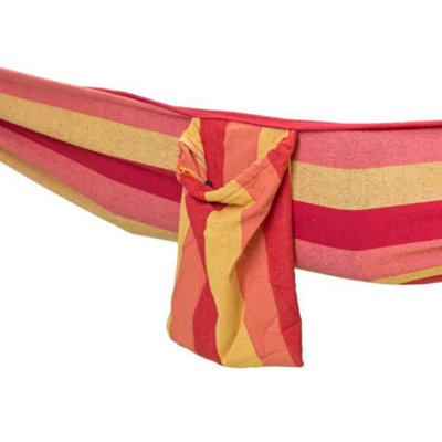 Primrose Red & Yellow Stripe Outdoor Garden Single Hammock with Travel Bag & Fittings Included - 5