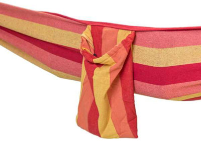 Primrose Red & Yellow Stripe Outdoor Garden Single Hammock with Travel Bag & Fittings Included - 7