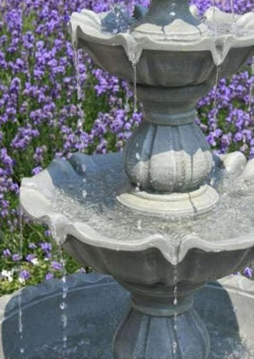 Primrose Regal 3-Tier Cast Stone Cascade Water Feature Fountain in Grey H150cm