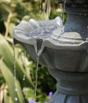 Primrose Regal 3-Tier Cast Stone Cascade Water Feature Fountain in Grey H150cm