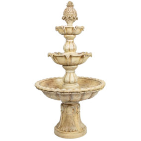 Primrose Regal 3-Tier Cast Stone Water Feature Fountain with Pineapple Antique Effect 150cm