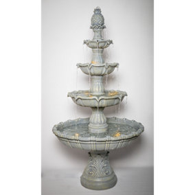 Primrose Regal Stone Effect 4-Tier Classical Patio Garden Outdoor Water Feature Fountain with LED Lights H204cm
