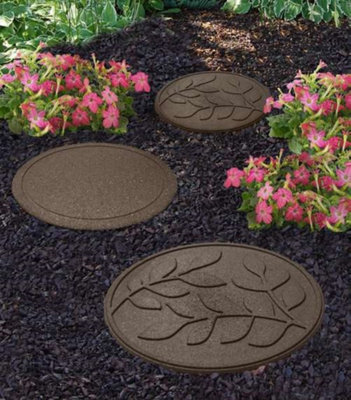 Primrose Reversible EcoTrend Outdoor Garden Stepping Stone Leaves design Earth 46cm Pack of 2
